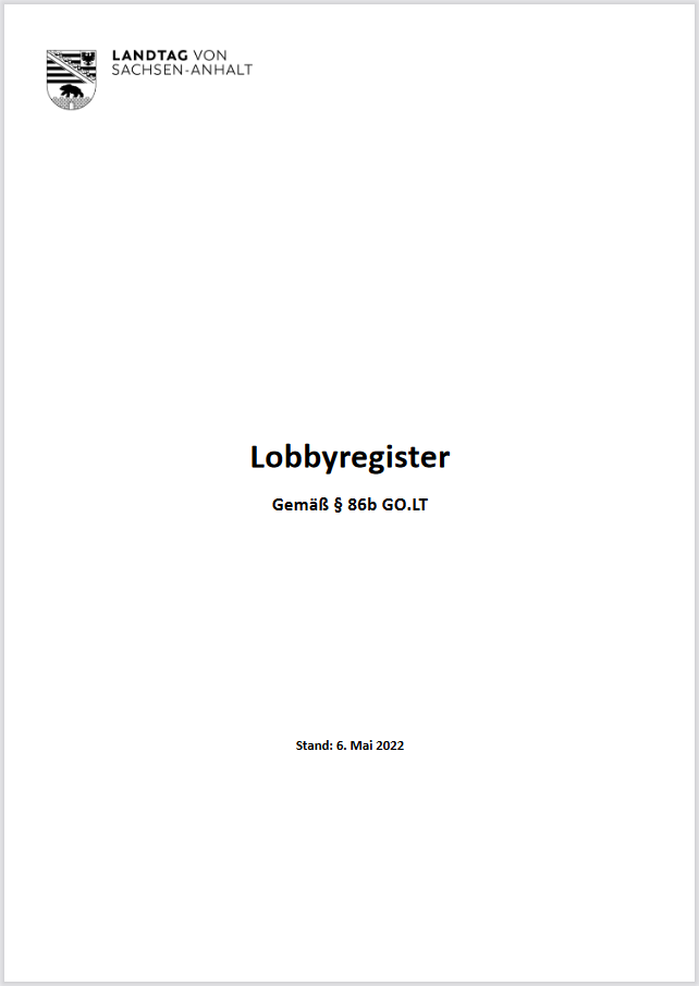 Deckblatt des Lobbyregisters vom 06.05.2022