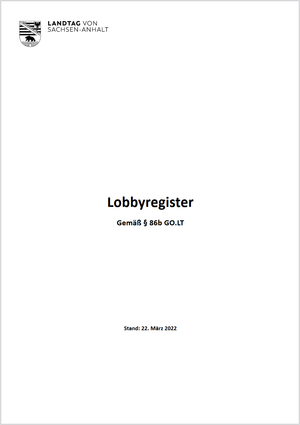 Deckblatt des Lobbyregisters vom 22.03.2022