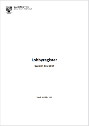 Deckblatt des Lobbyregisters vom 30.03.2022
