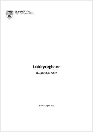 Deckblatt des Lobbyregisters vom 01.04.2022
