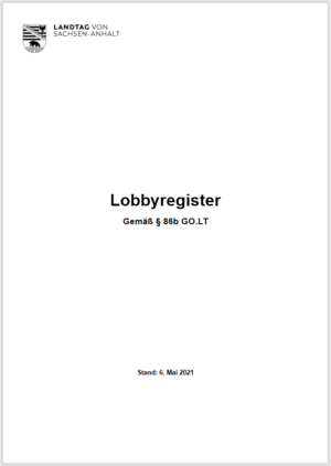 Deckblatt des Lobbyregisters vom 06.05.2021