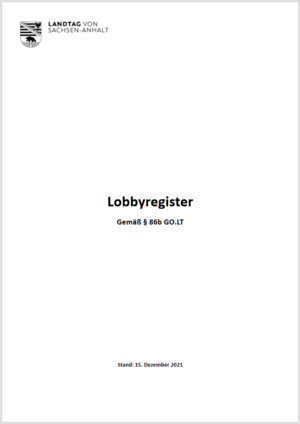 Deckblatt des Lobbyregisters vom 15.12.2021