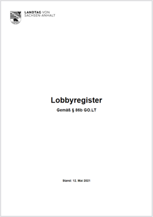 Deckblatt des Lobbyregisters vom 12.05.2021 