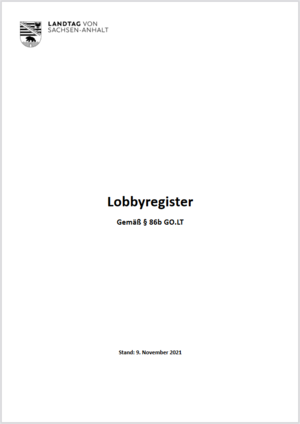 Deckblatt des Lobbyregisters vom 09.11.2021 
